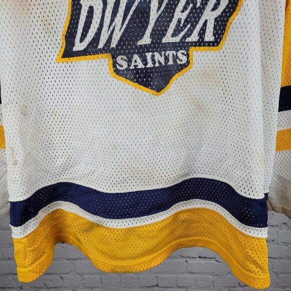 Oshawa Saints Dwyer #9 White Yellow Navy Long Sleeve Hockey Jersey XXL - Picture 9 of 13